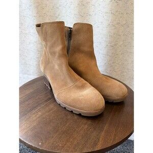 Sorel Cate Waterproof Suede Ankle Boots Brown Block Heel NL3380-224 Women's 10.5